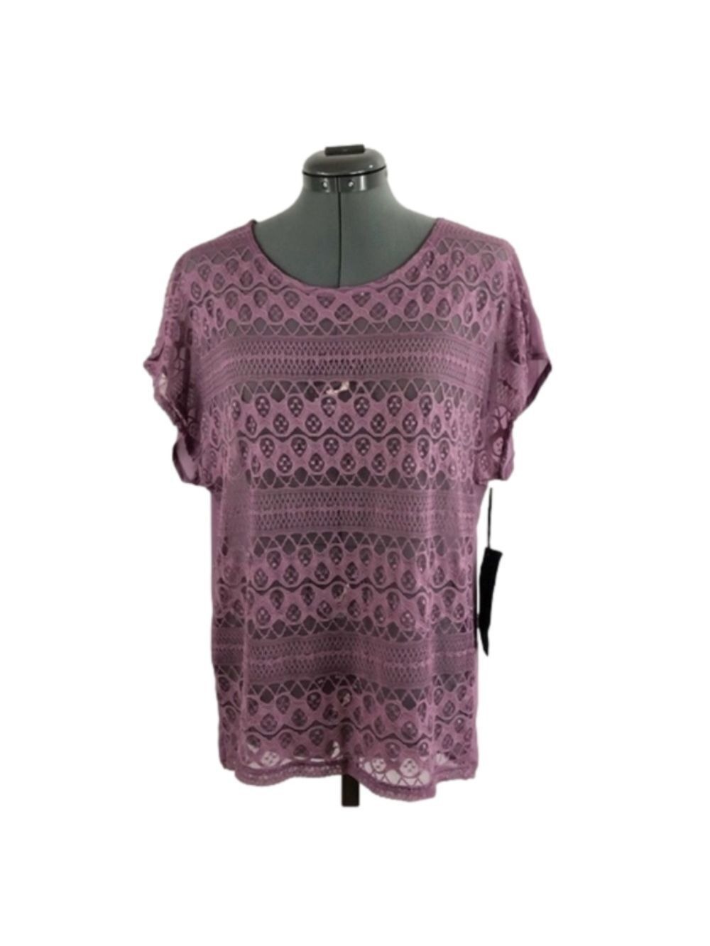 CHLOE K Mauve Sheer Lace Front Hi-Low Top. Size XS. NWT!